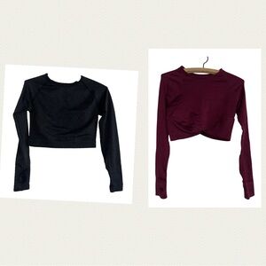Lot of (2) Women’s Large Cropped Long Sleeve Top Gym Casual Athleisure